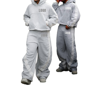 Hot Selling Custom Logo Men's Solid Casual Spring Oversized Pullover Hoodie Baggy Sweatpants Tracksuit Set - Product Image 3
