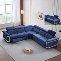 Canapé d'angle contemporain inclinable électriquement, luxe moderne, accents métalliques, structure en bois, tissu pour espaces de vie élégants