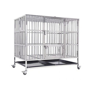 Cage <span class=keywords><strong>pour</strong></span> <span class=keywords><strong>chien</strong></span> de grande taille <span class=keywords><strong>en</strong></span> acier inoxydable, robuste, avec tube carré, bac à litière, design à 2 compartiments <span class=keywords><strong>pour</strong></span> Golden Retriever et grands chiens - Product Image 1