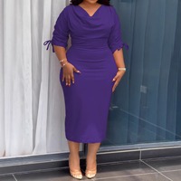 T26514 Nouvelle Arrivée Robe fendue unie à cordon de serrage pour femme grande taille Automne/Hiver 2026
