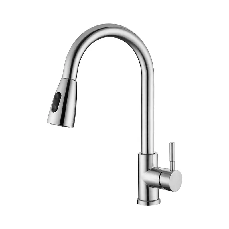 2023 Modern Cheaper Price Stainless Steel Brushed Deck Mounted Pull Out Kitchen Faucet For Sink