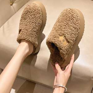 Nouvelles pantoufles d'hiver moelleuses personnalisées semelle épaisse pour femmes mode bout fermé chaussures antidérapantes résistantes pantoufles unisexes - Product Image 1