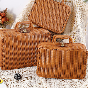 Mini Nhựa Dệt Lưu Trữ Giỏ Với Xử Lý Gói Quà Tặng Quà Tặng Lưu Trữ Hộp Tùy Chỉnh Cô Gái Vali Cổ Điển - Product Image 3