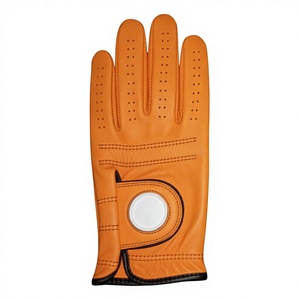 Vibrant Orange Leather Golf Gloves | Pro Performance Ball Marker Grip | Men’s Breathable Soft Feel Custom Golfing Gear - Product Image 1