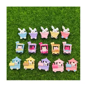 100 Stück/Satz 25 MM Kawaii Karikatur-Zug-Badewanne Kaninchen Bär Baby Flachbett Harz Cabochons Scrapbook DIY Schmuckherstellung Lieferant