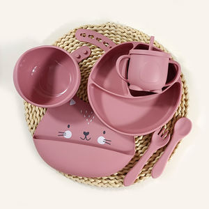 Juego de alimentación de vajilla para bebé, plato alimentador de alimentos para bebé, plato de succión, Babero impermeable, diseño colorido, Babero con cubertería - Product Image 2