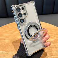 Pour Samsung Film d'objectif tout compris Couverture en TPU galvanoplastie transparente avec étui de téléphone à support magnétique