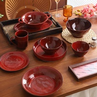 Juego de Taza y Platillo de Cerámica, Porcelana y Gres con Esmalte Reactivo Vintage, Personalizado OEM, para Café y Té, con Relieve, para Restaurante y Hotel, Venta al Por Mayor