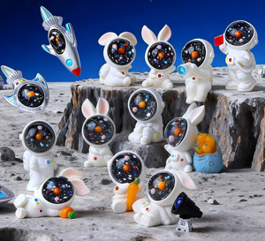 Lot de figurines miniatures en résine 3D mignonnes (lapin spatial, astronaute, fusée, OVNI, télescope) pour jardin féerique, maison de poupée et décoration de cupcakes DIY - Product Image 4