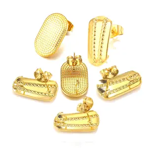 10 unids/bolsa Diy Earrings18k oro Acero inoxidable pendiente joyería accesorios joyería fina pendientes ovalados con colgante
