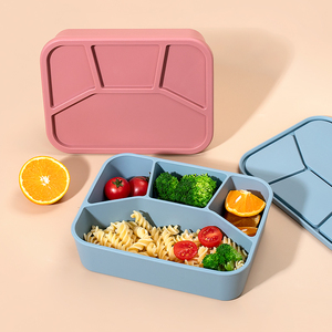 Durable Toddler 4 Compartment Storage Food Container Silicone Bento Lunch Box For Kids Children Bpa Free Bento Lunch Box