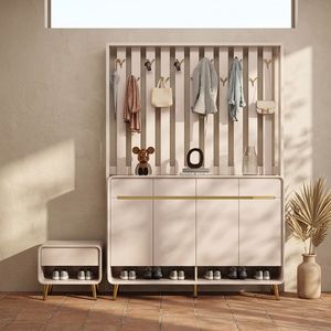 Meuble de couloir en bois de haute qualité certifié CE, directement de l'usine, combinant rangement pour chaussures et support à vêtements - Product Image 1