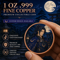Pièce de collection japonaise en cuivre fin .999 de 1 oz, médaillon commémoratif personnalisé avec portrait de guerrier du sanctuaire sous la lune, vente en gros