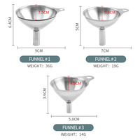 Ensemble de trois mini-entonnoirs en acier inoxydable, écologiques, modernes, avec dispositif de distribution de liquides intégré pour huile et sauces, ustensiles de cuisine