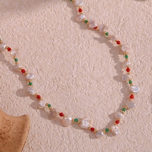 Collar de Perlas de Agua Dulce Naturales Vintage Hecho a Mano, Cadena de Cuentas Coloridas de Acero Inoxidable Chapado en Oro de 18K, Collar para Niños - Product Image 5