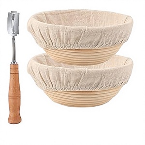 Kit Profesional para Hacer Pan de Levadura Natural: Cestas de Fermentación, Recipientes, Forro de Tela, Cuchilla de Panadería, Raspador (Set de 2 de Fibra Natural) Apto para Contacto con Alimentos - Product Image 1