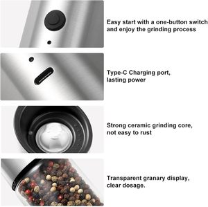 Moulin à poivre électrique Moulin à sel en acier inoxydable Rechargeable USB Gravité automatique Moulin à épices électrique pour sel et poivre - Product Image 2
