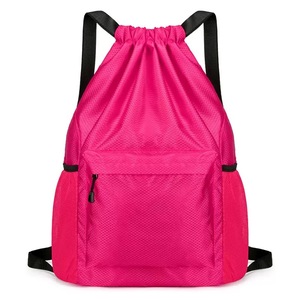 Mochila con cordón de nailon, bolsa con cordón para exteriores, Ripstop, con bolsillo frontal con cremallera, bolsillos laterales de malla, mochila informal ligera para el día a día - Product Image 4