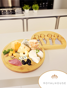 Planche à découper ronde en bambou personnalisée avec tiroirs, plateau de service pour charcuterie, ensemble de couteaux et outils - Product Image 4