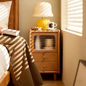 Cherry Wood Bedside Table <b>Narrow</b> Small Size Nordic Japanese Style <b>Storage</b> Cabinet Bedroom Furniture - Product Image 1