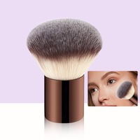 Ensemble de 5 pinceaux de maquillage de luxe marron à double embout en poils synthétiques avec manche métallique pour le visage, fond de teint, poudre et illuminateur, sans perte de poils