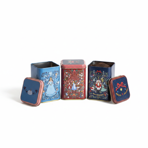 Square Metal Canister Set – 87x87x125 mm (Set of 3) <b>Nutcracker</b>, striped pattern, checkered border 2025 Design - Product Image 2