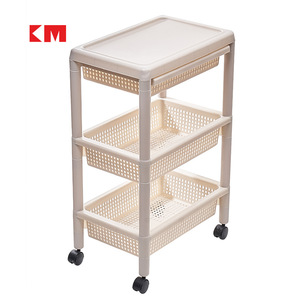 Chariot de rangement Km à 3 niveaux avec roulettes, organisateur mobile pour salle de bain et cuisine, beige - Product Image 5