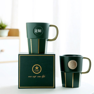 Mug à café en céramique verte, plaqué or, style nordique, motif feuille, en porcelaine, pour cadeau de miss, occasion spéciale - Product Image 4