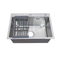 Évier de cuisine commercial OEM de haute qualité en acier inoxydable 304/201, fait main, à cuve unique, avec drain, sans robinet