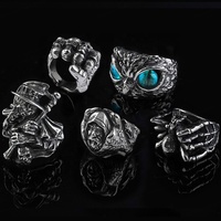 Bagues punk vintage pour hommes, anneaux ajustables ouverts avec motifs Aigle, Dragon, Croix, Esprit, Araignée, vente en gros