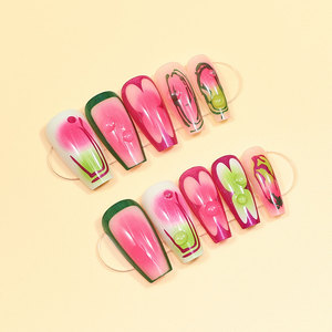 24pcs été français 3D Gel Press-On Nails Medium Coffin <span class=keywords><strong>Faux</strong></span> Ongles avec <span class=keywords><strong>Pastel</strong></span> <span class=keywords><strong>Rose</strong></span> & Vert Dégradé - Product Image 4