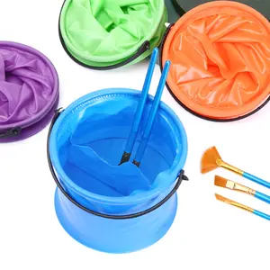 Nature rubber plastic round folding bucket art student painting watercolor wash brush bucket