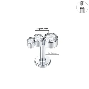 Boucles d'oreilles en titane F136 en forme de coeur Zircon dent intérieure lèvre filetée 1.2mm G23 alliage de titane plat fond oreille os <span class=keywords><strong>clou</strong></span> - Product Image 2