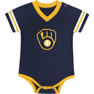 Milwaukee Brewers Baby Creeper Romper Jersey Col en V Respirant 0-24 mois Vêtements de baseball unisexes - Product Image 1