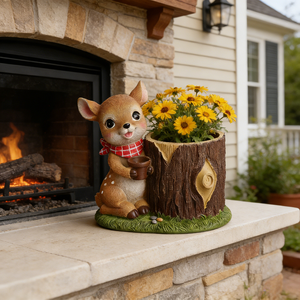 Pot <span class=keywords><strong>de</strong></span> fleurs <span class=keywords><strong>en</strong></span> résine mignon <span class=keywords><strong>en</strong></span> forme <span class=keywords><strong>de</strong></span> faon - Pot décoratif <span class=keywords><strong>en</strong></span> forme <span class=keywords><strong>de</strong></span> cerf avec écharpe à carreaux rouges, figurine d'animal <span class=keywords><strong>de</strong></span> la forêt fantaisie pour le <span class=keywords><strong>jardin</strong></span> - Product Image 6