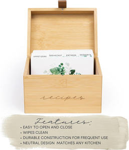 Factory Custom Wholesale Bamboo Boxes For <strong>Recipe</strong> Cards <strong>Recipe</strong> <strong>Box</strong> With Leather Handle OEM - Product Image 6