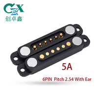 Connecteur magnétique de charge et de données Pogo Pin à 6 broches, mâle-femelle, à ressort, avec oreilles, 5A 12V, pas de 2,54 mm, plaqué or
