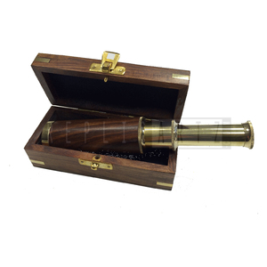 Telescopio náutico de latón con caja de madera, antípica, ajustable, hecho a mano, miras telescópicas vintage, telescopio marino para navegación y observación de aves - Product Image 1