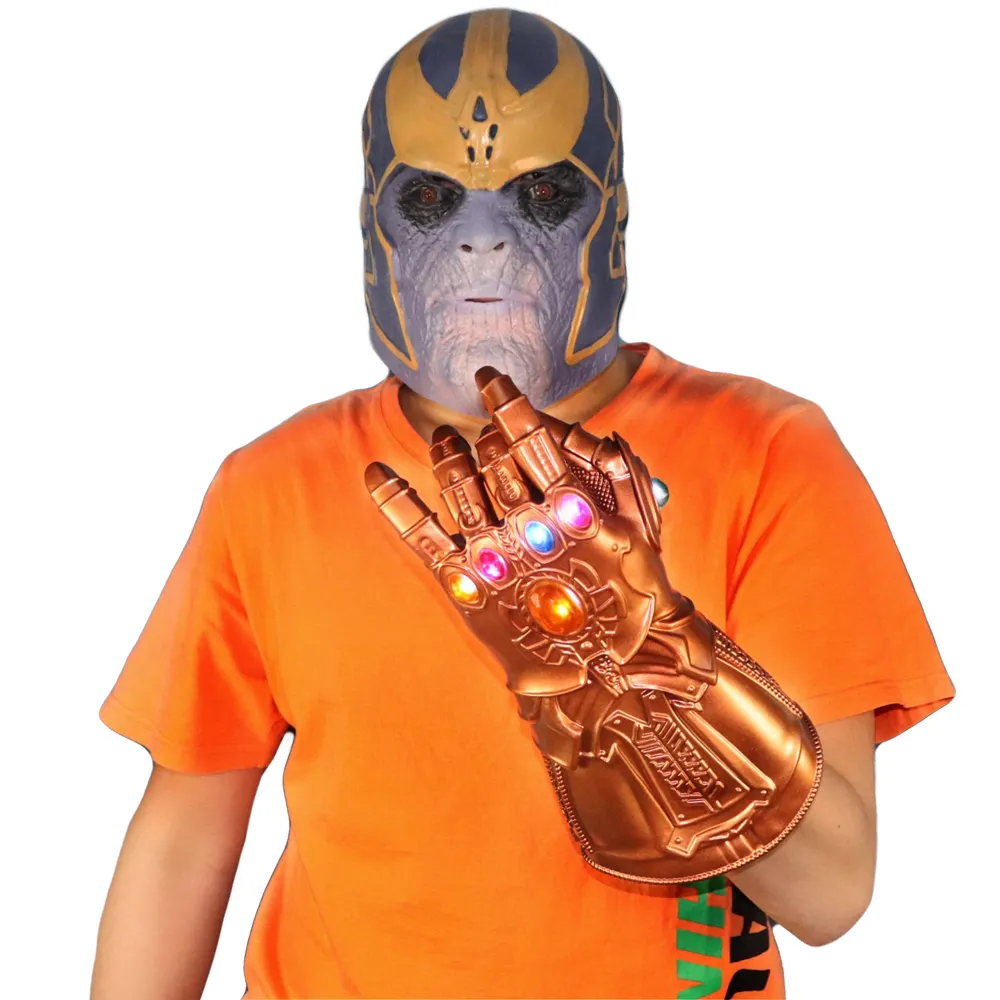 Ijzeren Handschoen Led Licht Tony Grimmig Thanos Cosplay Latex Handschoenen Flexibele Vingers Superheldenwapen