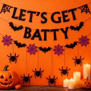 Artículos Decorativos de Fieltro con Temática de Halloween, Guirnalda de Murciélagos y Arañas, Banderines para Fiestas - Product Image 2