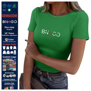 Camisetas Cortas Acanaladas de Manga Corta Ajustadas Estilo Urbano con Bajo MOQ, Tejido Elástico, OEM, para <span class=keywords><strong>Mujer</strong></span> - Product Image 1