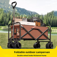 Chariot de camping pliable en métal à 4 roues, chariot de pique-nique extra large, chariot de camping à pneus robustes, chariot de transport avec table escamotable