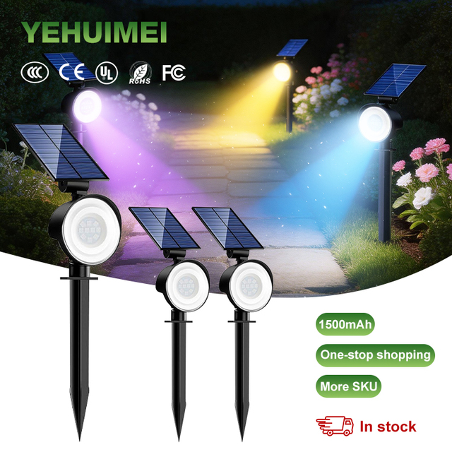 New Design Solar Lawn Outdoor Waterproof RGB Led Spotlights Multi Color Solar Garden Lights for Lawn Yard Landscape Decoration