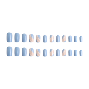 <span class=keywords><strong>Faux</strong></span> ongles autocollants effet tourbillon <span class=keywords><strong>bleu</strong></span> ciel 24 pièces, kit d'ongles à presser tendance avec accents nude pour filles - Product Image 3