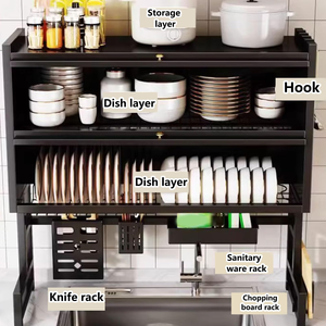 Multifunctional Double-Layer Carbon Steel <b>Kitchen</b> <b>Storage</b> Sink Dish <b>Rack</b> Punch-Free Dustproof Countertop Draining Door Holder - Product Image 2