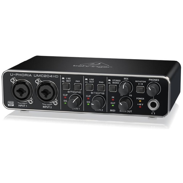 Behringers UMC204HD Audiophile 2x4, 24-Bit/192 kHz USB Audio/MIDI Interface With Midas Mic Preamplifiers Sound Card