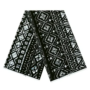 A1607 Blanc Noir Coton Véritable Cire Ankara Tissu Africain Imprimé Cire Bloc de 6 mètres