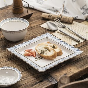 Vaisselle en céramique européenne bleu ciel, série créative en relief de dentelle, bol, assiette, assiette à soupe, ensemble de vaisselle, personnalisé, sous-glaçure - Product Image 3