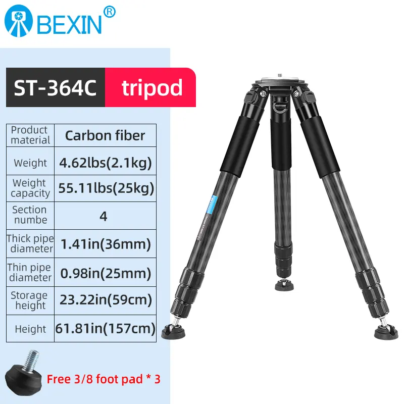 BEXIN fabrika toptan OEM ODM karbon fiber ağır profesyonel esnek avcılık için tripod standı video kamera kuş izle