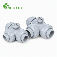 Vanne à boisseau sphérique 3 voies à plateforme haute Type L/T DN15-DN50 UPVC CPVC PPH PVDF Prête pour actionneur pour applications chimiques et aqueuses